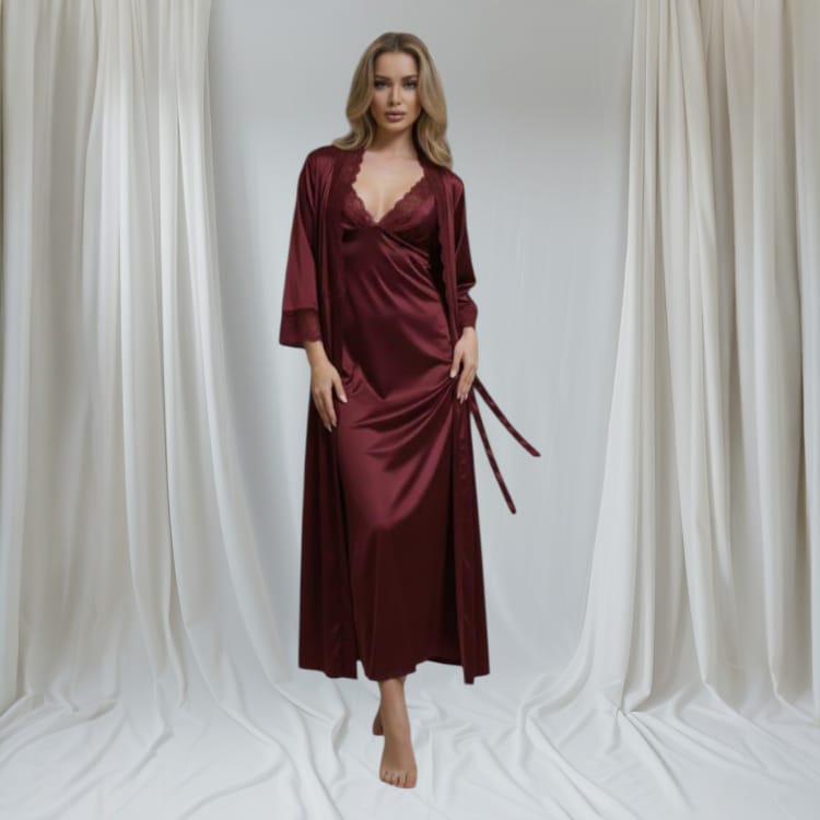 luxurious 2 pcs nighty in maroon