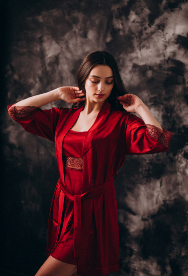 young female model in sleeping underwear